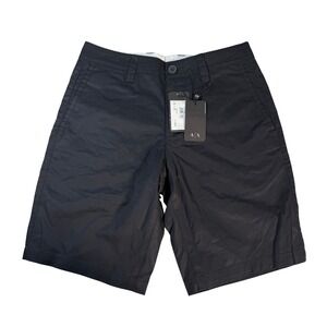 ARMANI EXCHANGE Men Black Flat Front Cotton Blend Chino Shorts Size 28